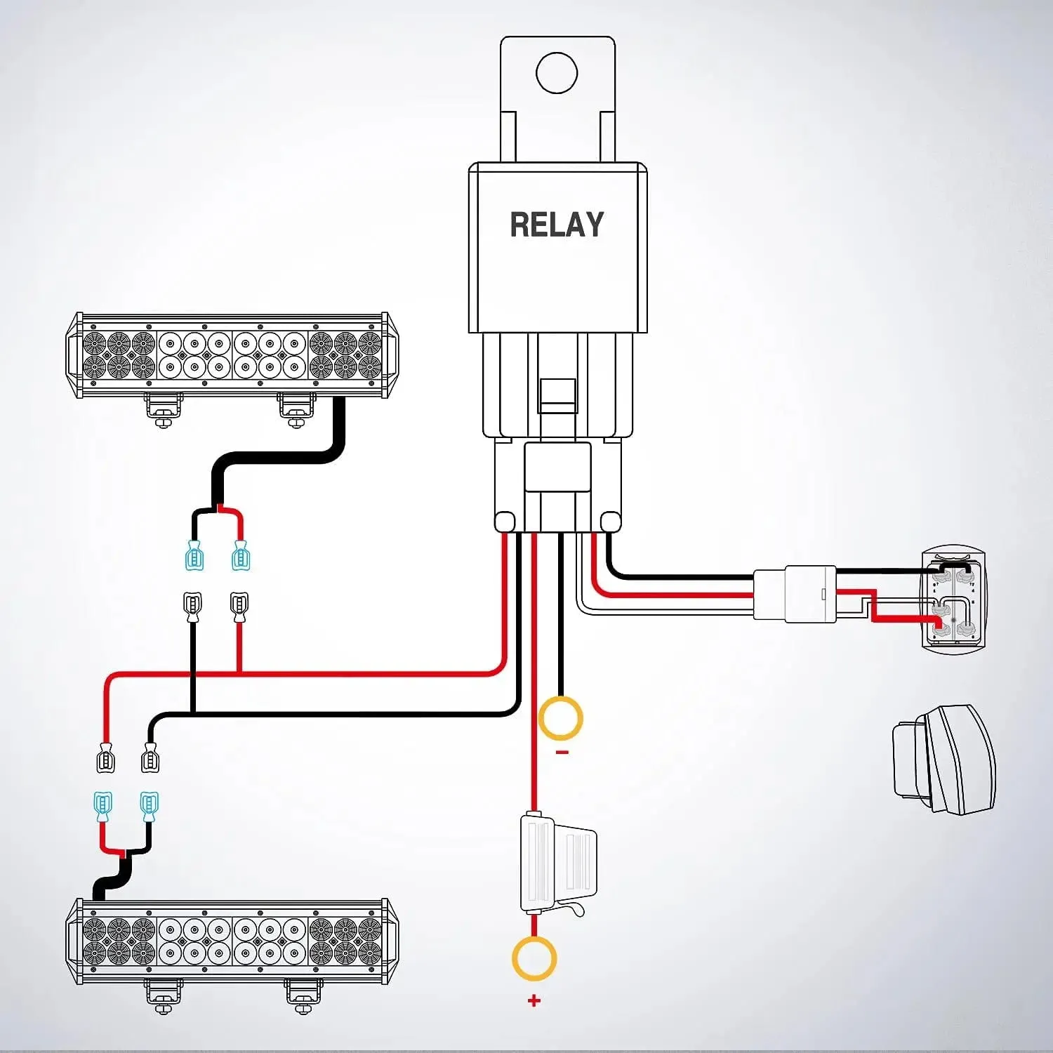 12AWG Wire Harness Kit 2 Leads W/ 12V 5Pin Switch | 3 Fuses | 4 Spade Connectors