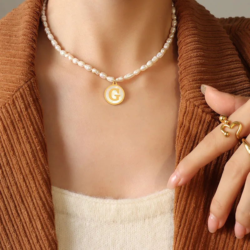 26 Initial Letter Pendant Freshwater Pearl Necklace