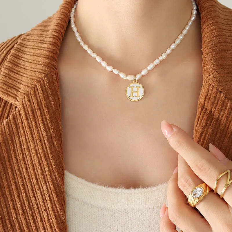 26 Initial Letter Pendant Freshwater Pearl Necklace