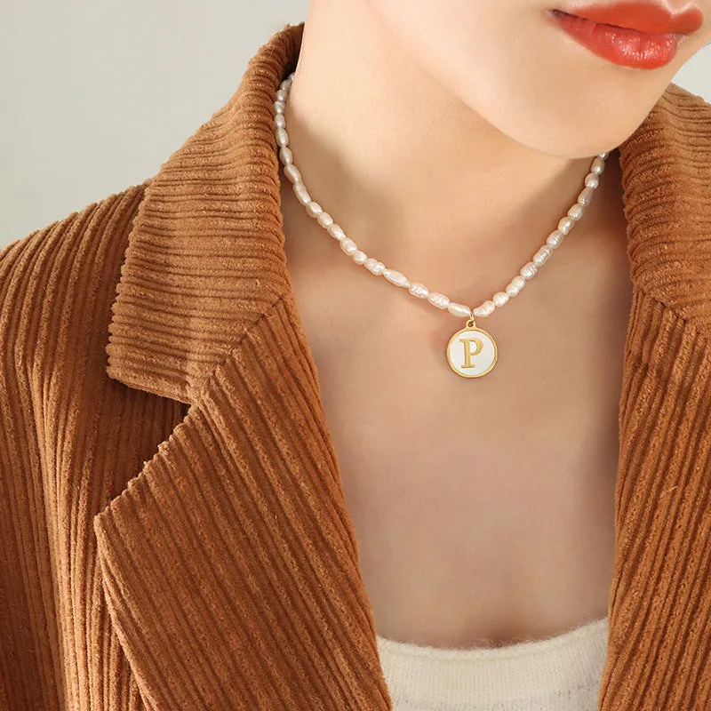 26 Initial Letter Pendant Freshwater Pearl Necklace