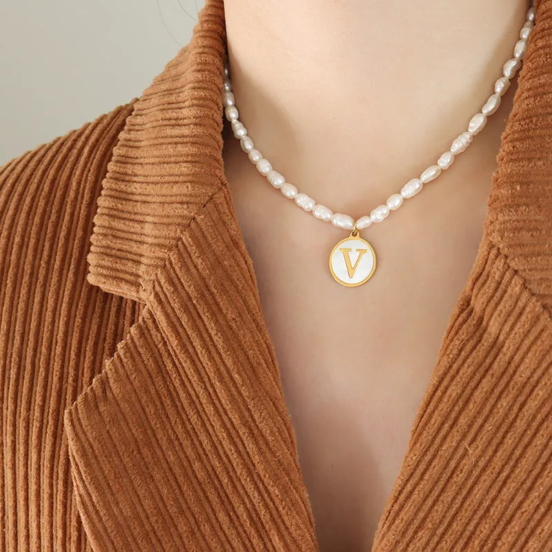 26 Initial Letter Pendant Freshwater Pearl Necklace