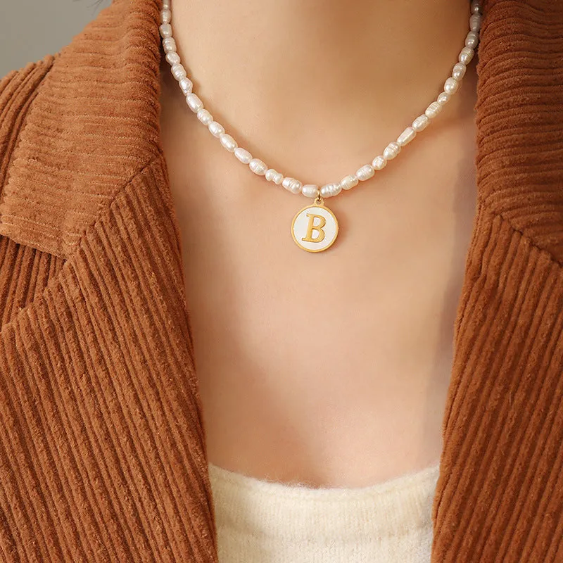 26 Initial Letter Pendant Freshwater Pearl Necklace