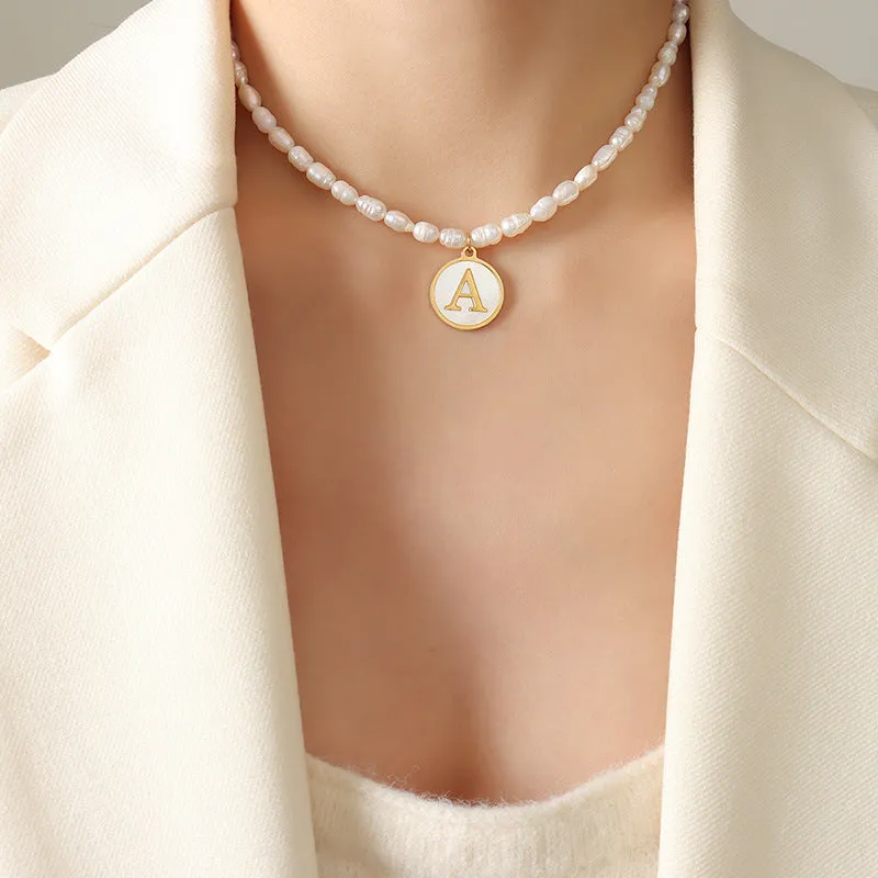 26 Initial Letter Pendant Freshwater Pearl Necklace