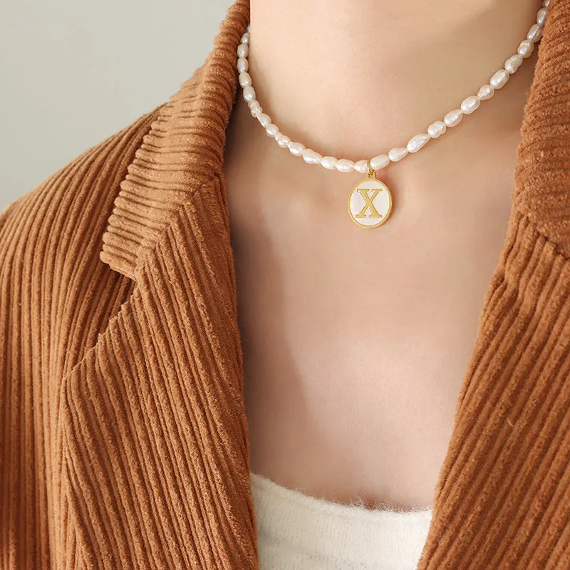 26 Initial Letter Pendant Freshwater Pearl Necklace
