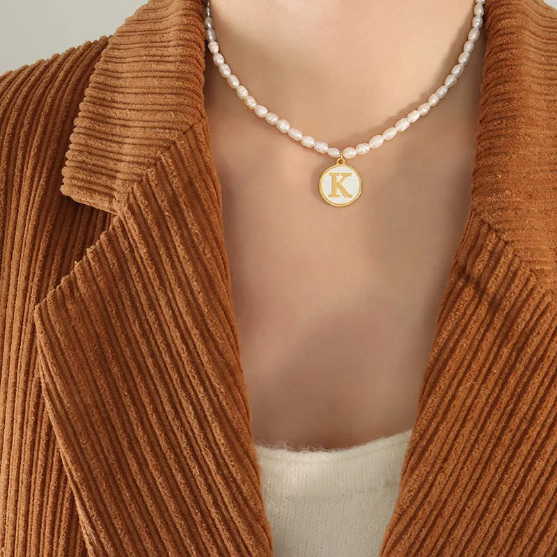26 Initial Letter Pendant Freshwater Pearl Necklace