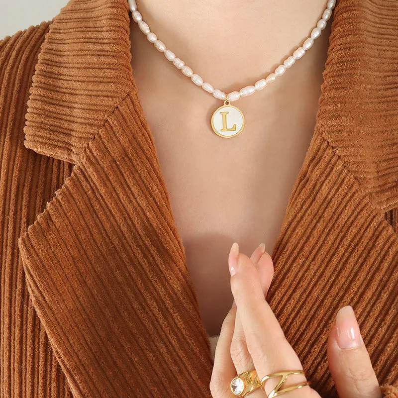 26 Initial Letter Pendant Freshwater Pearl Necklace
