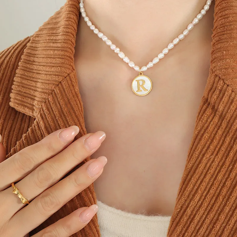 26 Initial Letter Pendant Freshwater Pearl Necklace