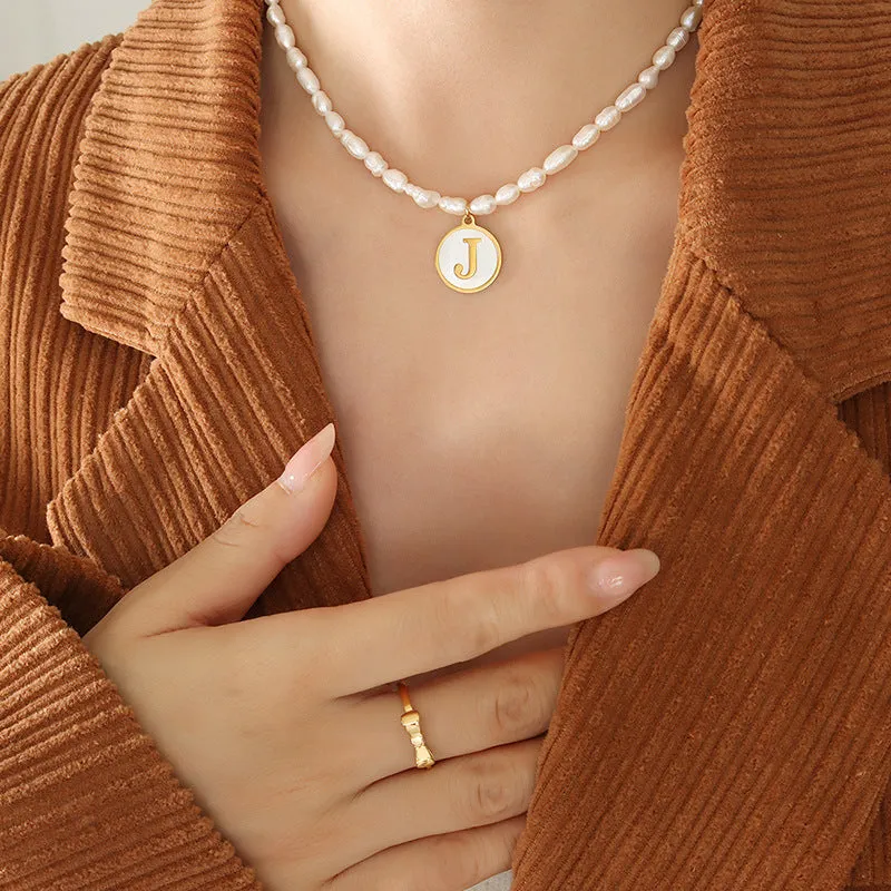 26 Initial Letter Pendant Freshwater Pearl Necklace