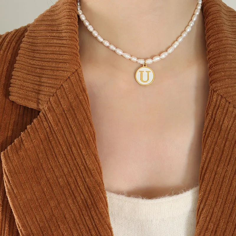 26 Initial Letter Pendant Freshwater Pearl Necklace