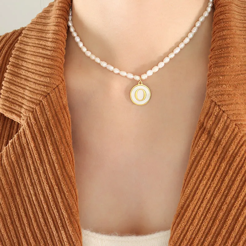26 Initial Letter Pendant Freshwater Pearl Necklace