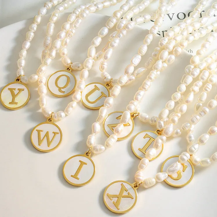 26 Initial Letter Pendant Freshwater Pearl Necklace