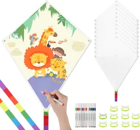 30 Pcs DIY Blank Kites for Kids in Bulk, Kite Making Kit for Kids, 23.6in Bulk Blank Diamond Kites for Painting with 30 Hand Grips, 98ft String & 3Packs x 12-color Pen - Easy to Fly Kite for Kid