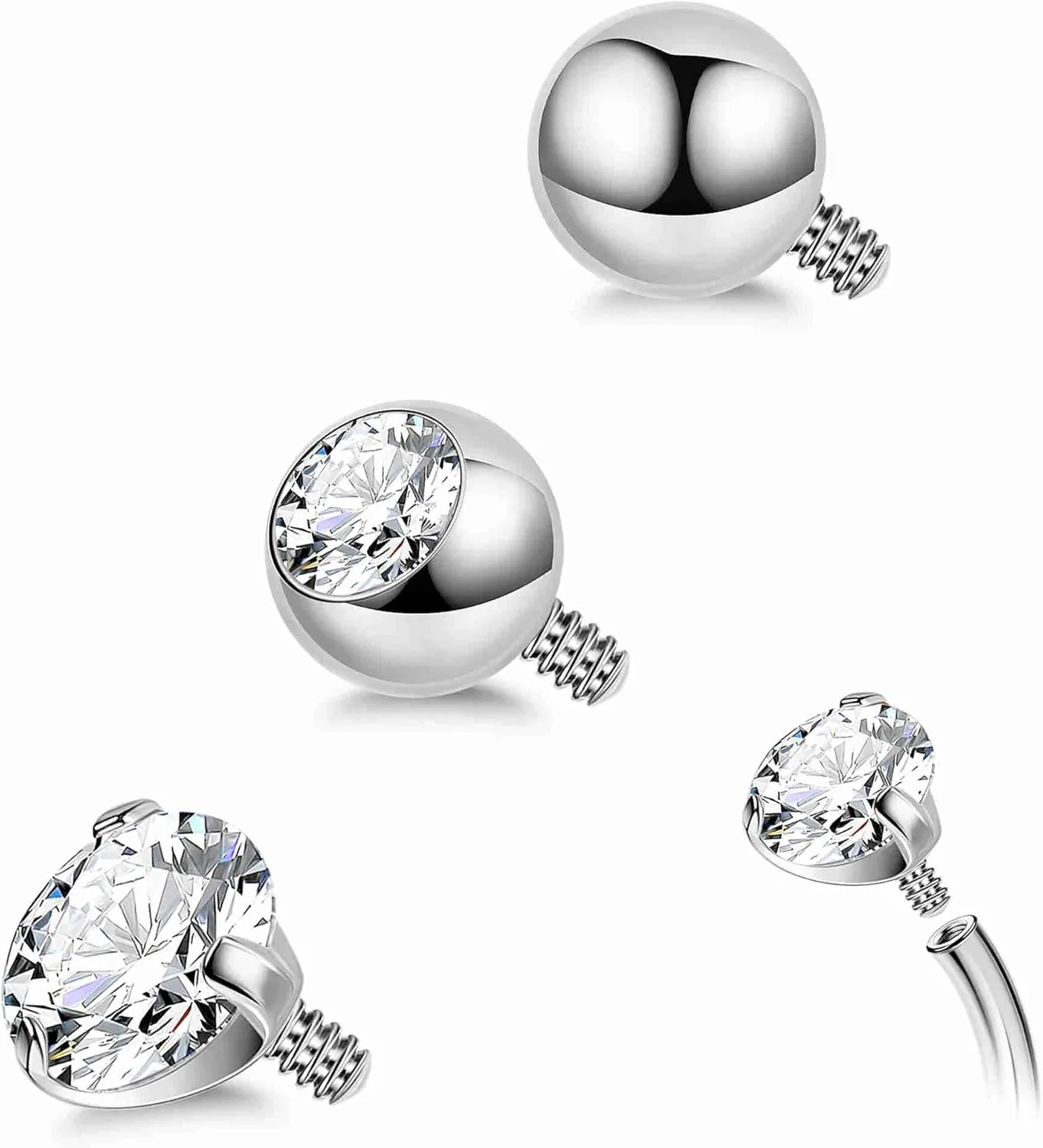 3PCS 14G Titanium Replacement Balls for Piercing Internally Threaded Belly Button Piercing CZ Nipple Tongue Industrial Ring Top Piercing Jewelry Parts 5mm