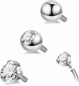 3PCS 14G Titanium Replacement Balls for Piercing Internally Threaded Belly Button Piercing CZ Nipple Tongue Industrial Ring Top Piercing Jewelry Parts 5mm