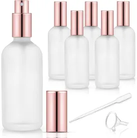 6 Pack 3.4 Oz Glass Spray Bottles,Empty Perfume Frosted Glass Fine Mist Atomizer,Refillable Small Travel Containers for Cleaning Products,Essential Oils,Body Sprays-Rose-Golden Sprayer