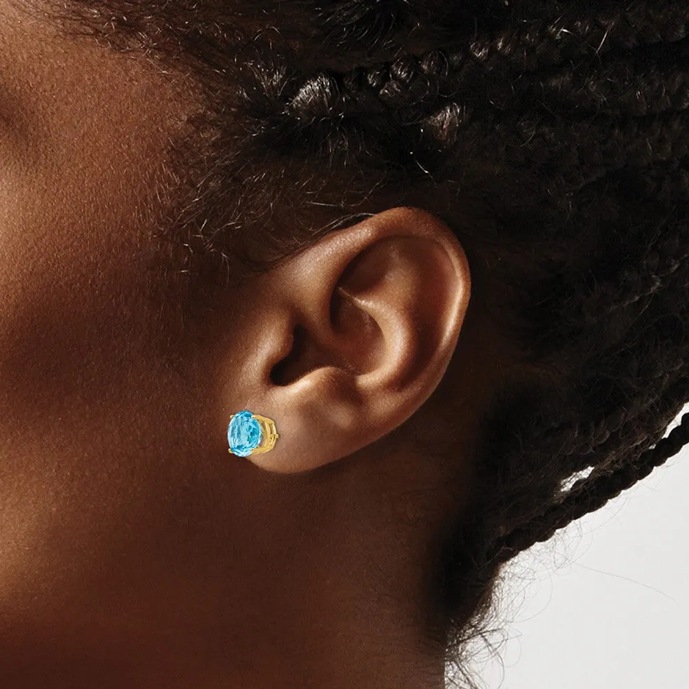 8MM Round Swiss Blue Topaz Stud Earrings in 14KT Yellow Gold