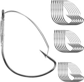 AGOOL Weedless Wacky Rig Hooks, 25/50pcs Bass Fishing Hooks with Weed Guard Wide Gap Stainless Steel for Wacky Rigging Worm Lures
