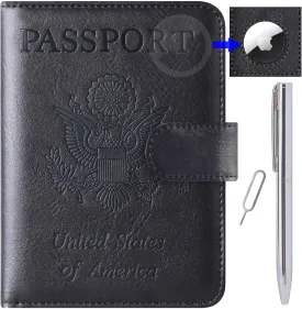 Airtag Passport Holder Cover Wallet Travel Essentials Leather Rfid Blocking Case Vacation Luggage Must Haves Travel Accessories for Men Women (117#Black)
