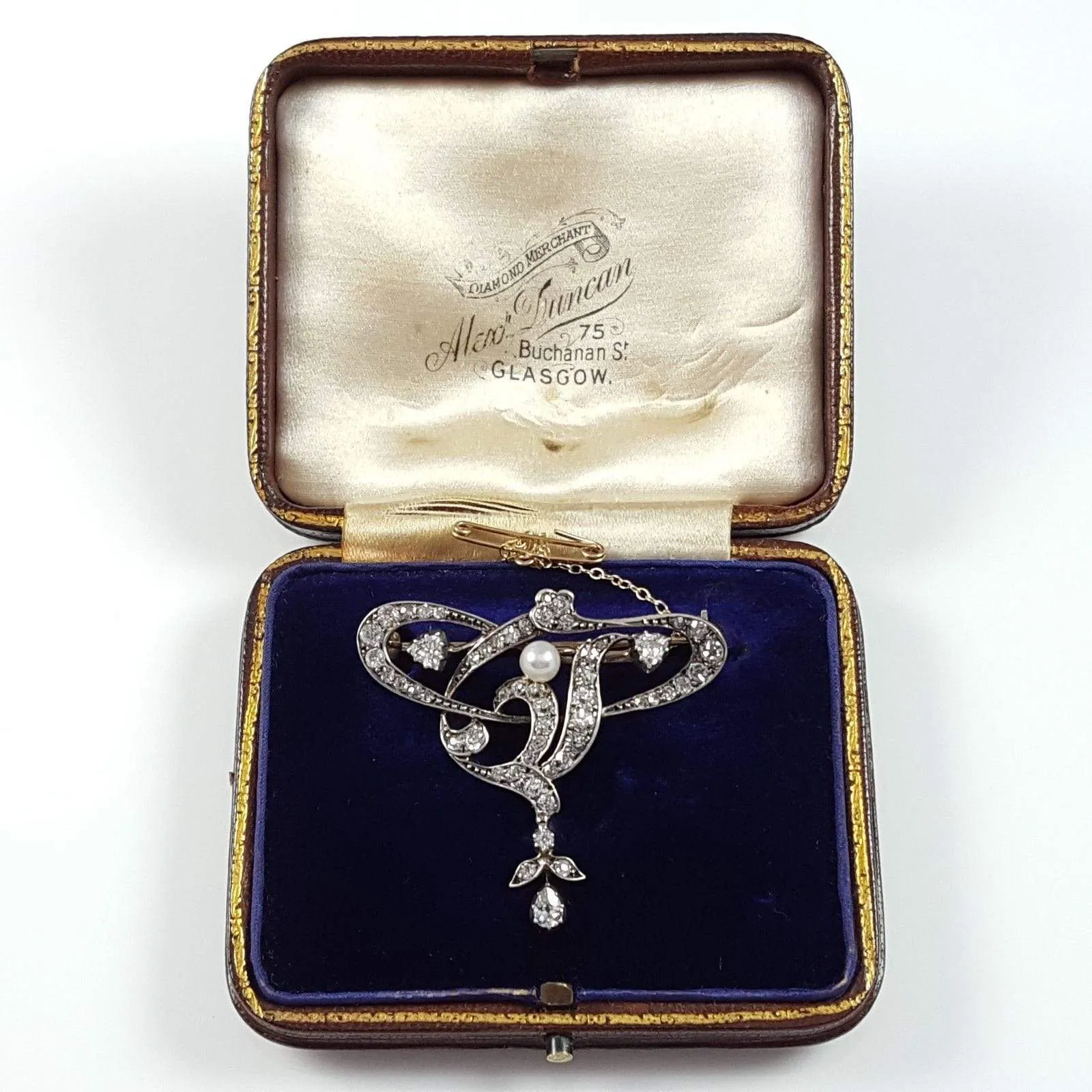 Art Nouveau Silver, Gold, Diamond, and Pearl Brooch