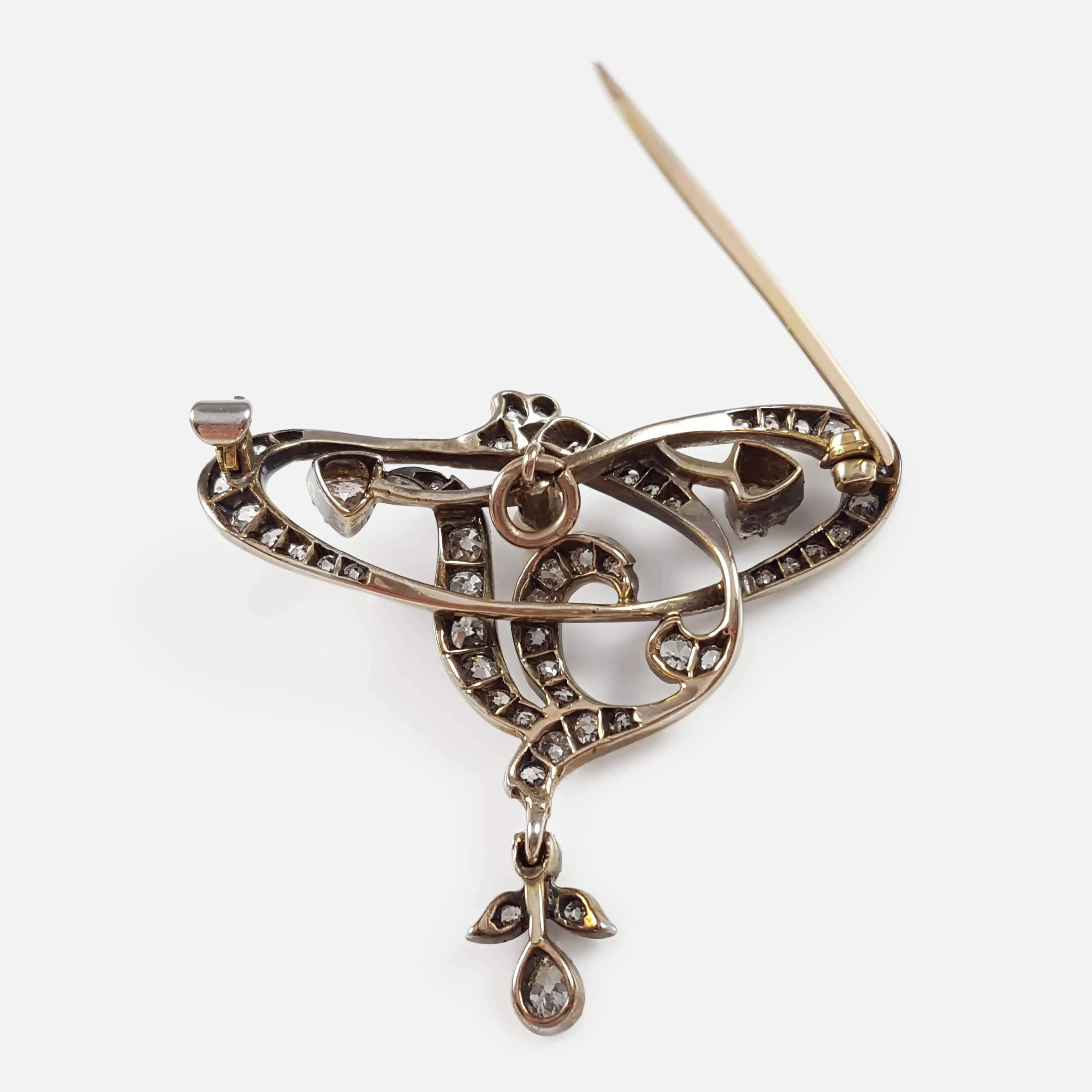 Art Nouveau Silver, Gold, Diamond, and Pearl Brooch