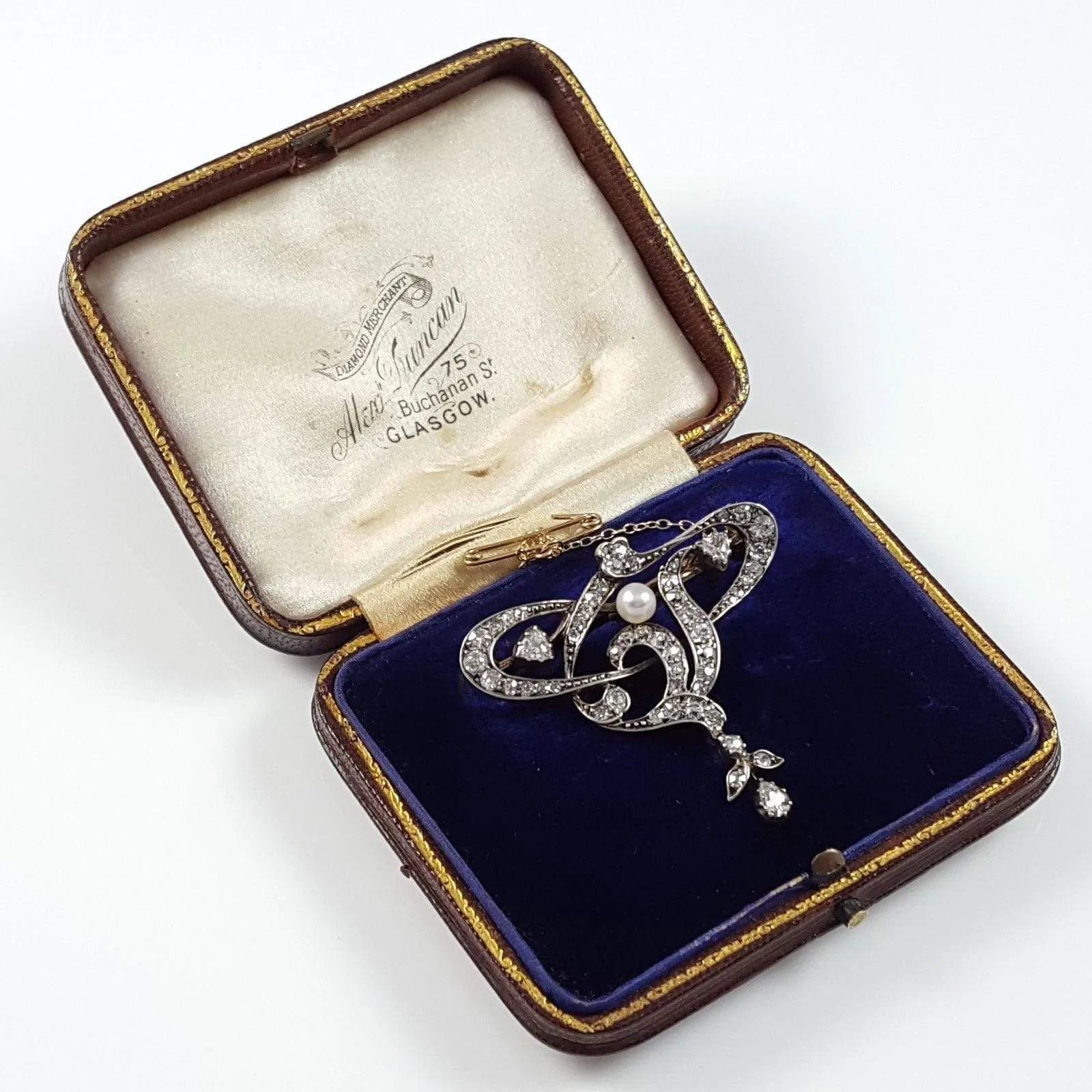 Art Nouveau Silver, Gold, Diamond, and Pearl Brooch