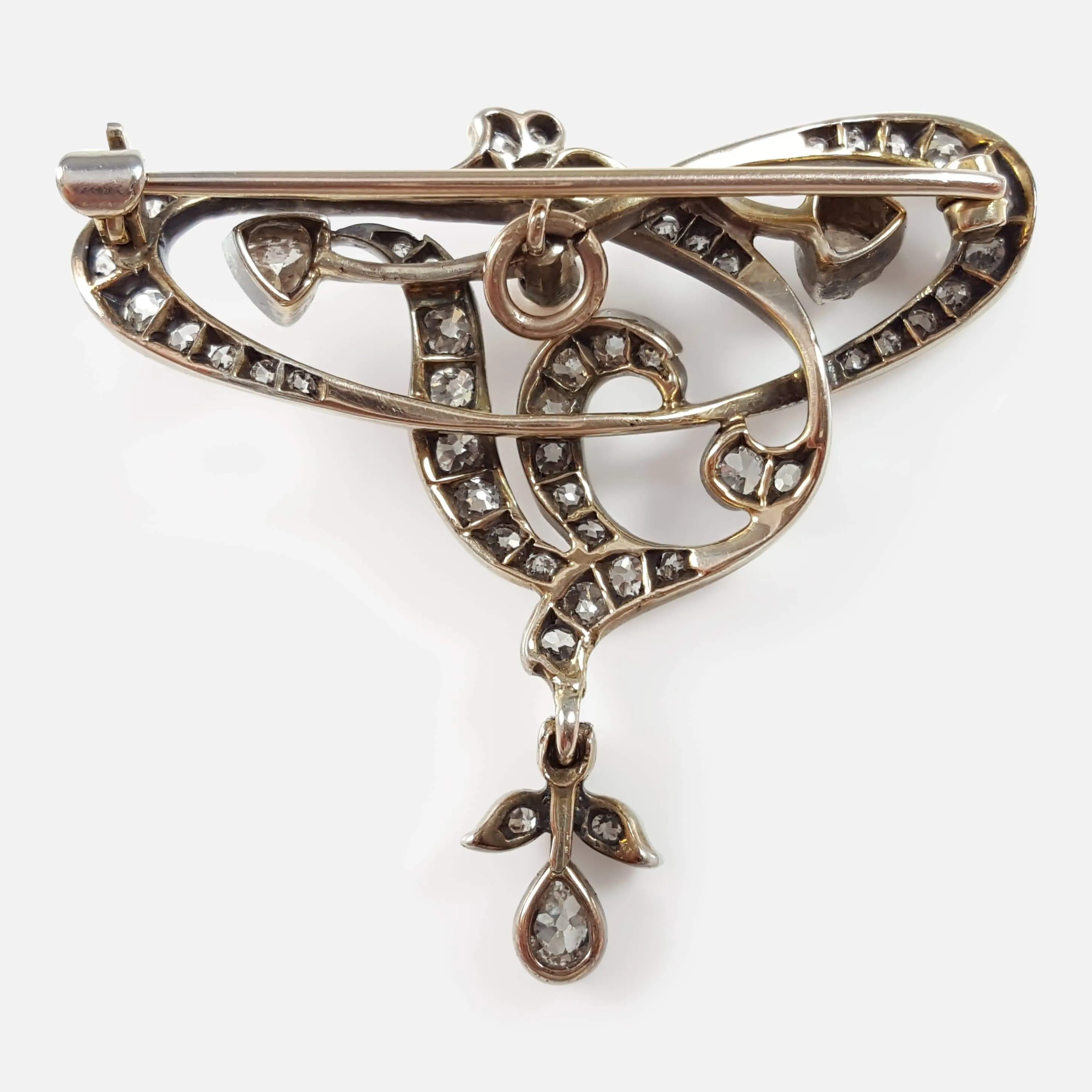 Art Nouveau Silver, Gold, Diamond, and Pearl Brooch