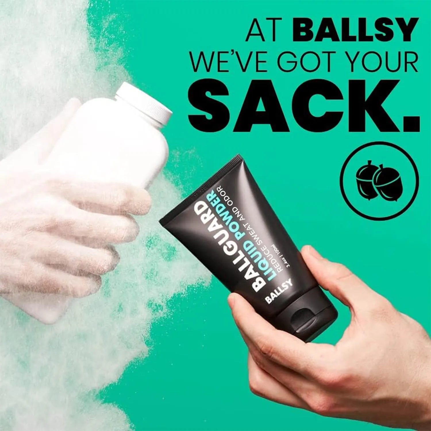 Ballsy Anti-Chafing, Anti-Itch Groin Deodorant for Men - Quick Drying Liquid Powder, Baby Powder Replacement, Protects from Sweat, Odor and Irritation, 3.4 oz