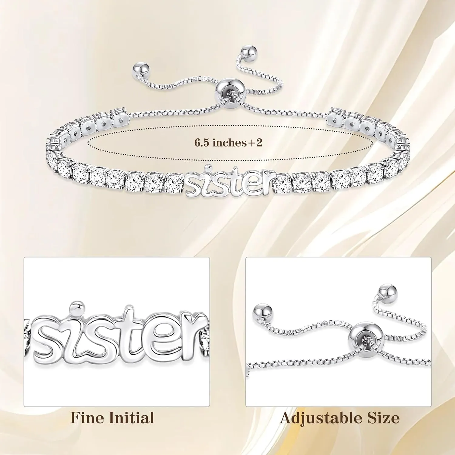 Birthday Gifts for Mom Sister Daughter Friends Bracelets Tennis Bracelets for Women Adjustable Cz Crystal Mom Granddaughter Bracelet 21st 30th Birthday Gift for Sister
