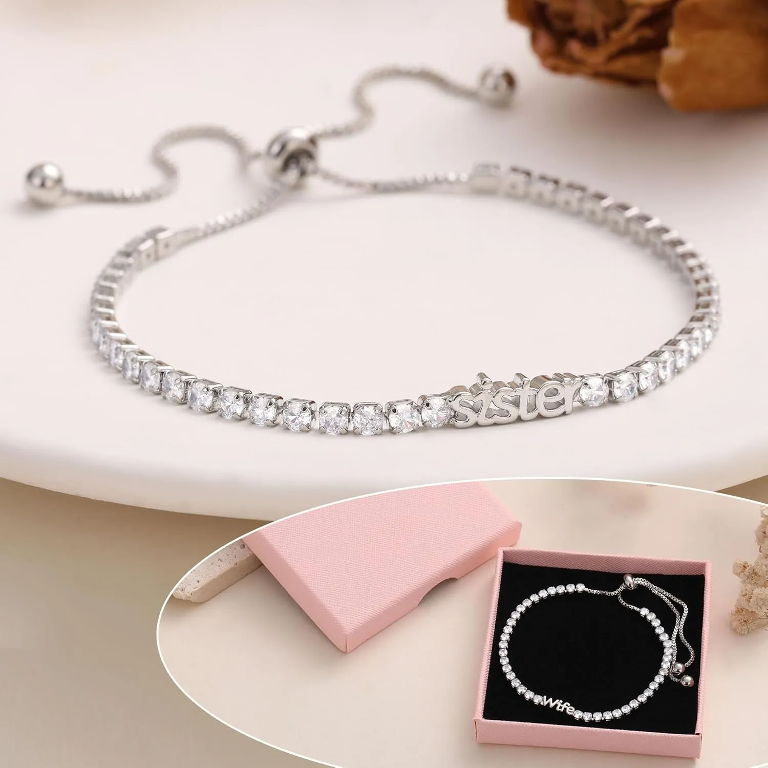 Birthday Gifts for Mom Sister Daughter Friends Bracelets Tennis Bracelets for Women Adjustable Cz Crystal Mom Granddaughter Bracelet 21st 30th Birthday Gift for Sister
