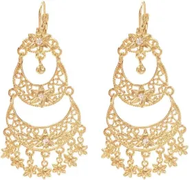 Boho Flower Tassel Statement Dangle Hoop Earrings for Women Crystal Chandelier Drop Dangling Earring Indian Bollywood Jewelry Gift for Jhumka Festival Holiday Christmas Wedding Party