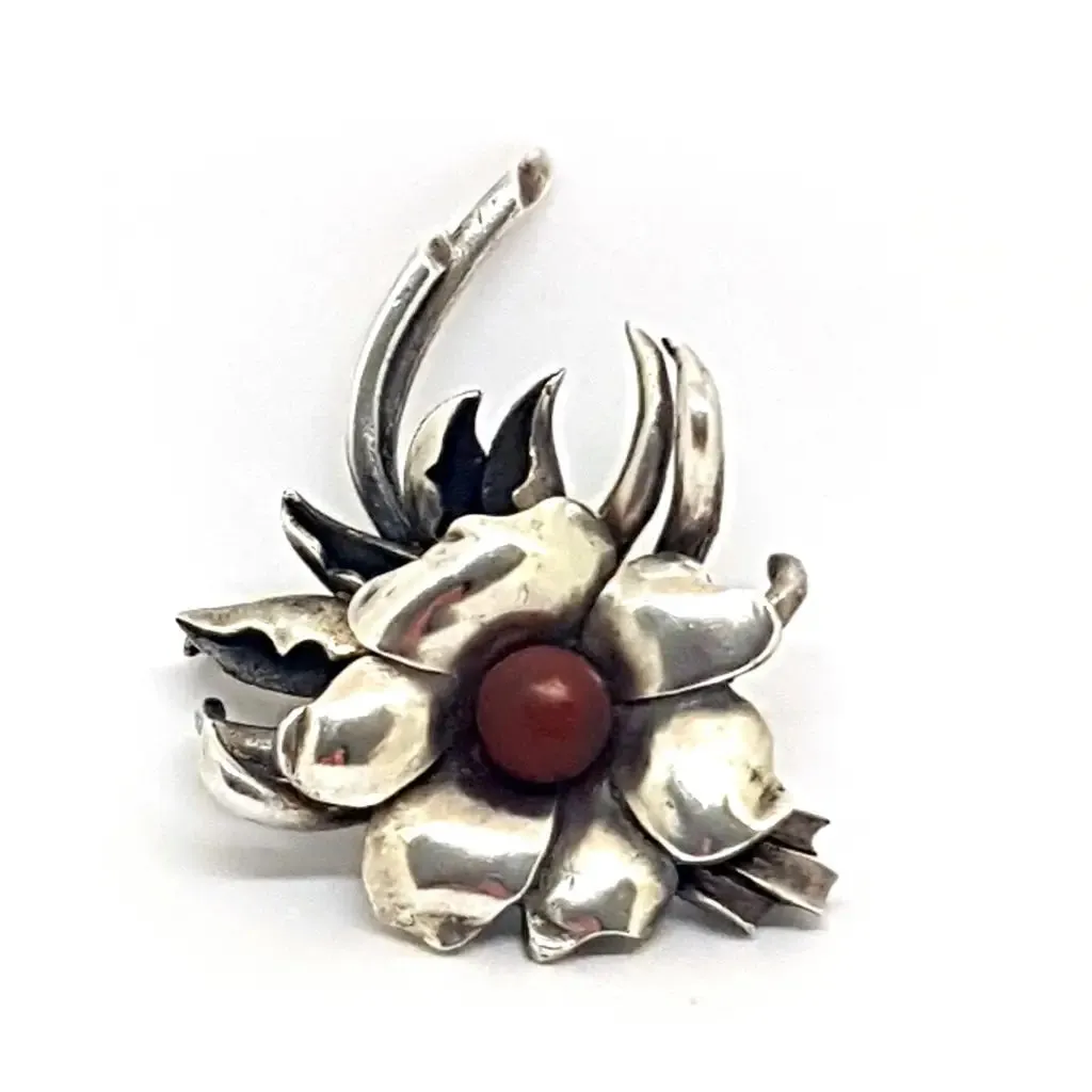 Bouquet of flowers, silver brooch, circa 1960., original brooch, antique jewelry.