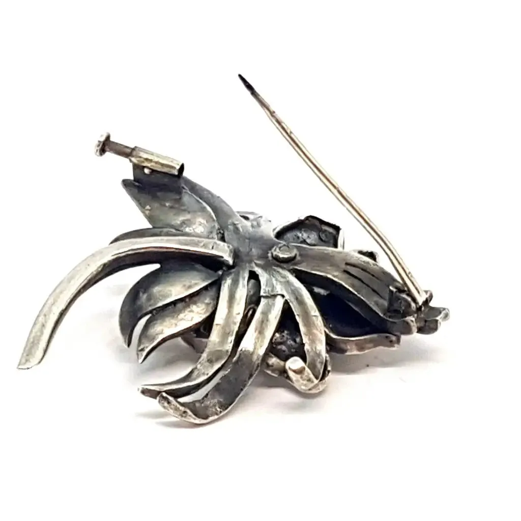 Bouquet of flowers, silver brooch, circa 1960., original brooch, antique jewelry.