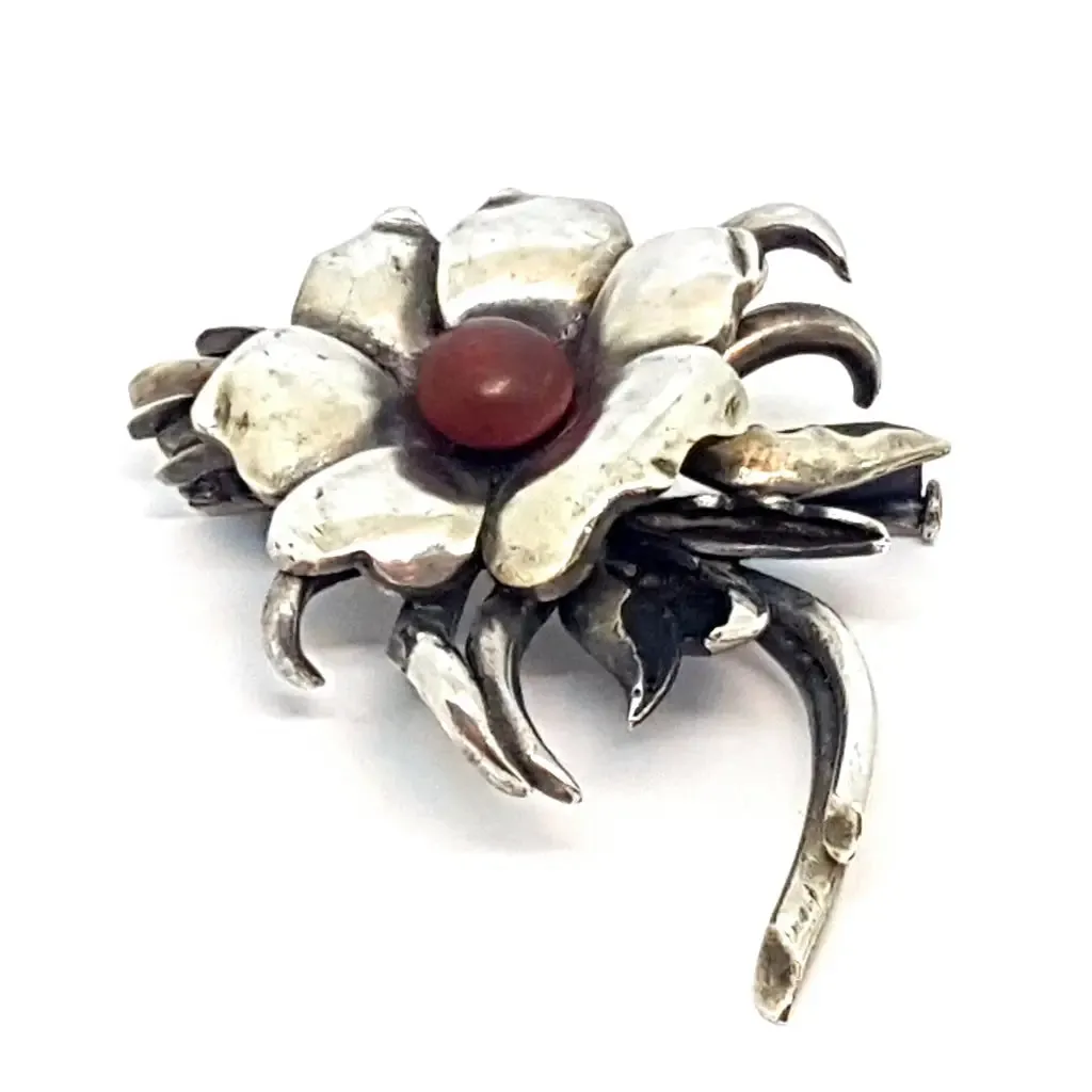 Bouquet of flowers, silver brooch, circa 1960., original brooch, antique jewelry.