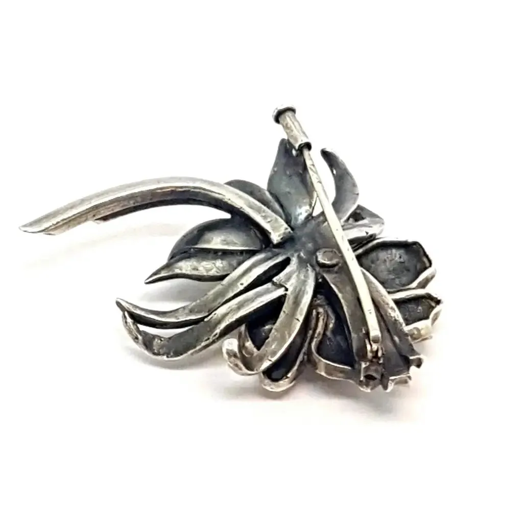 Bouquet of flowers, silver brooch, circa 1960., original brooch, antique jewelry.