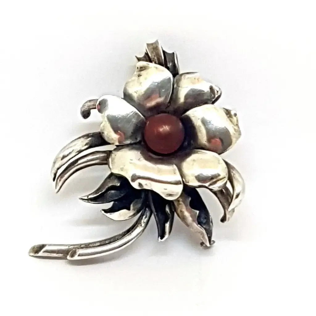 Bouquet of flowers, silver brooch, circa 1960., original brooch, antique jewelry.
