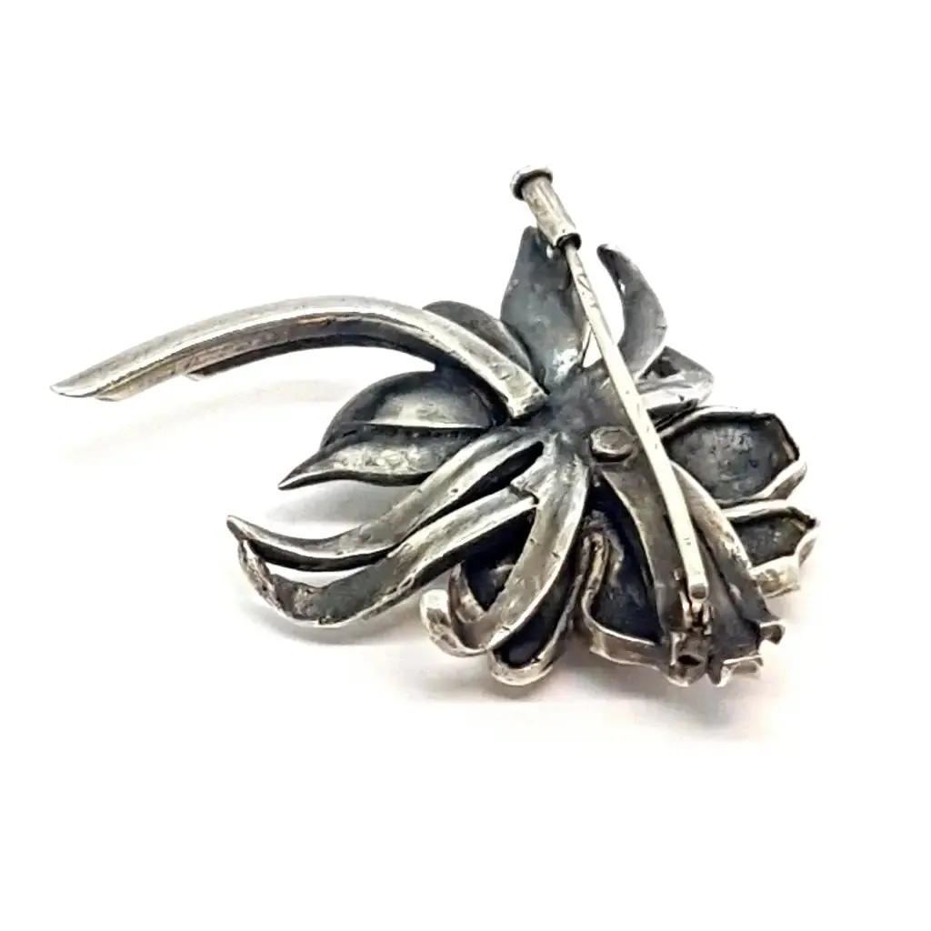 Bouquet of flowers, silver brooch, circa 1960., original brooch, antique jewelry.