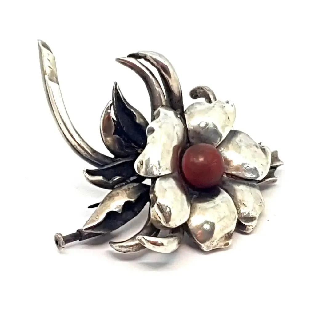 Bouquet of flowers, silver brooch, circa 1960., original brooch, antique jewelry.