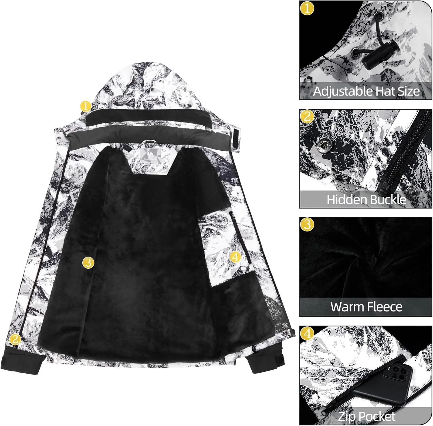 CAMEL CROWN Women's Ski Jacket Winter Snow Coat Warm Fleece Mountain Waterproof Female Jacket Snowboarding jackets