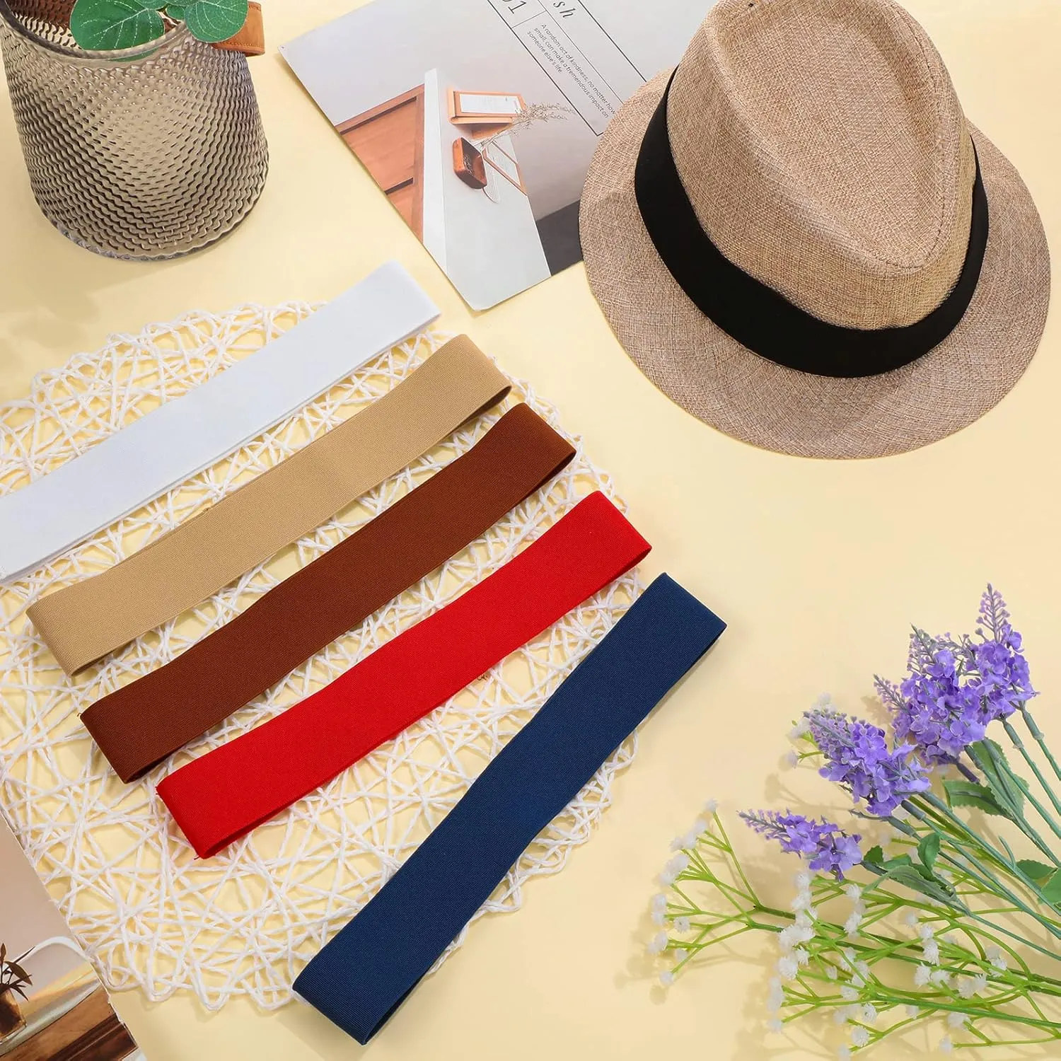 Cindeer 6 Pieces Stretchable Hat Band for Women Cowboy Hat Band for Men Panama Straw Accessories, 6 Colors