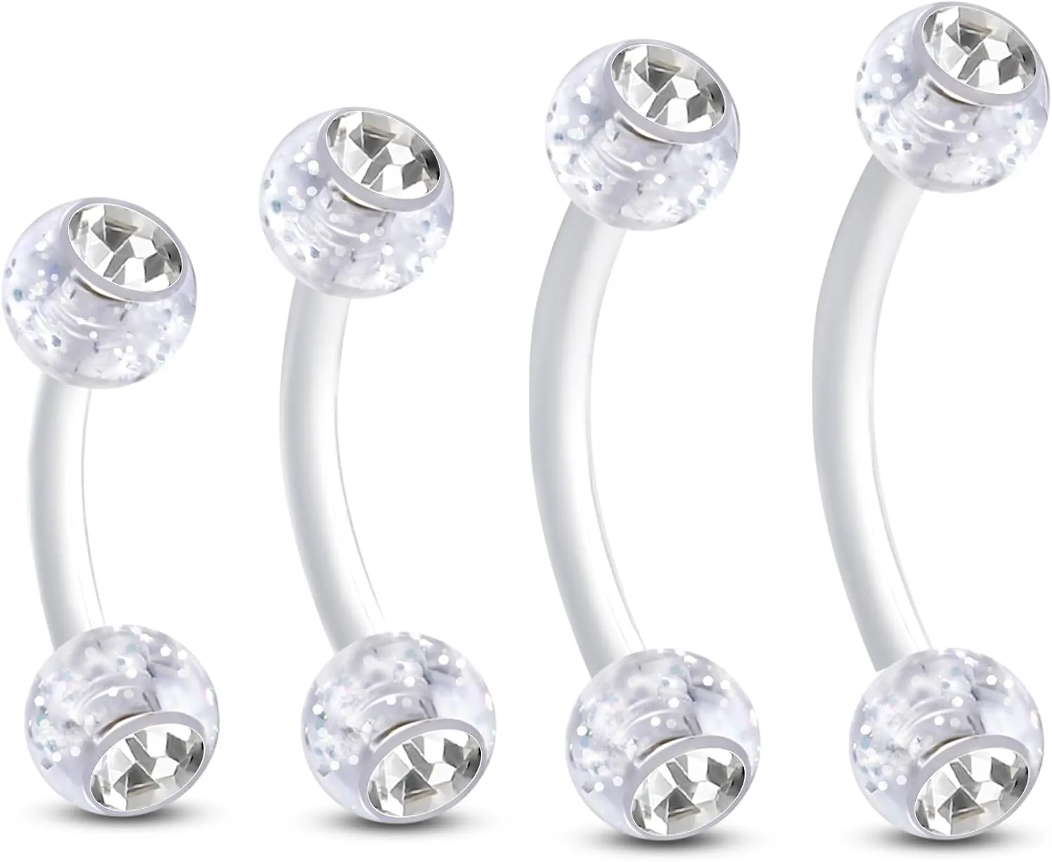 COCHARM 4PCS 16g Clear Bioflex Rook Piercing Jewelry 6mm 8mm 10mm Acrylic Eyebrow Piercing Jewelry Long Rook Earrings Anti Eyebrow Rings Hypoallergneic Eyebrow Retainer