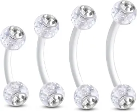COCHARM 4PCS 16g Clear Bioflex Rook Piercing Jewelry 6mm 8mm 10mm Acrylic Eyebrow Piercing Jewelry Long Rook Earrings Anti Eyebrow Rings Hypoallergneic Eyebrow Retainer