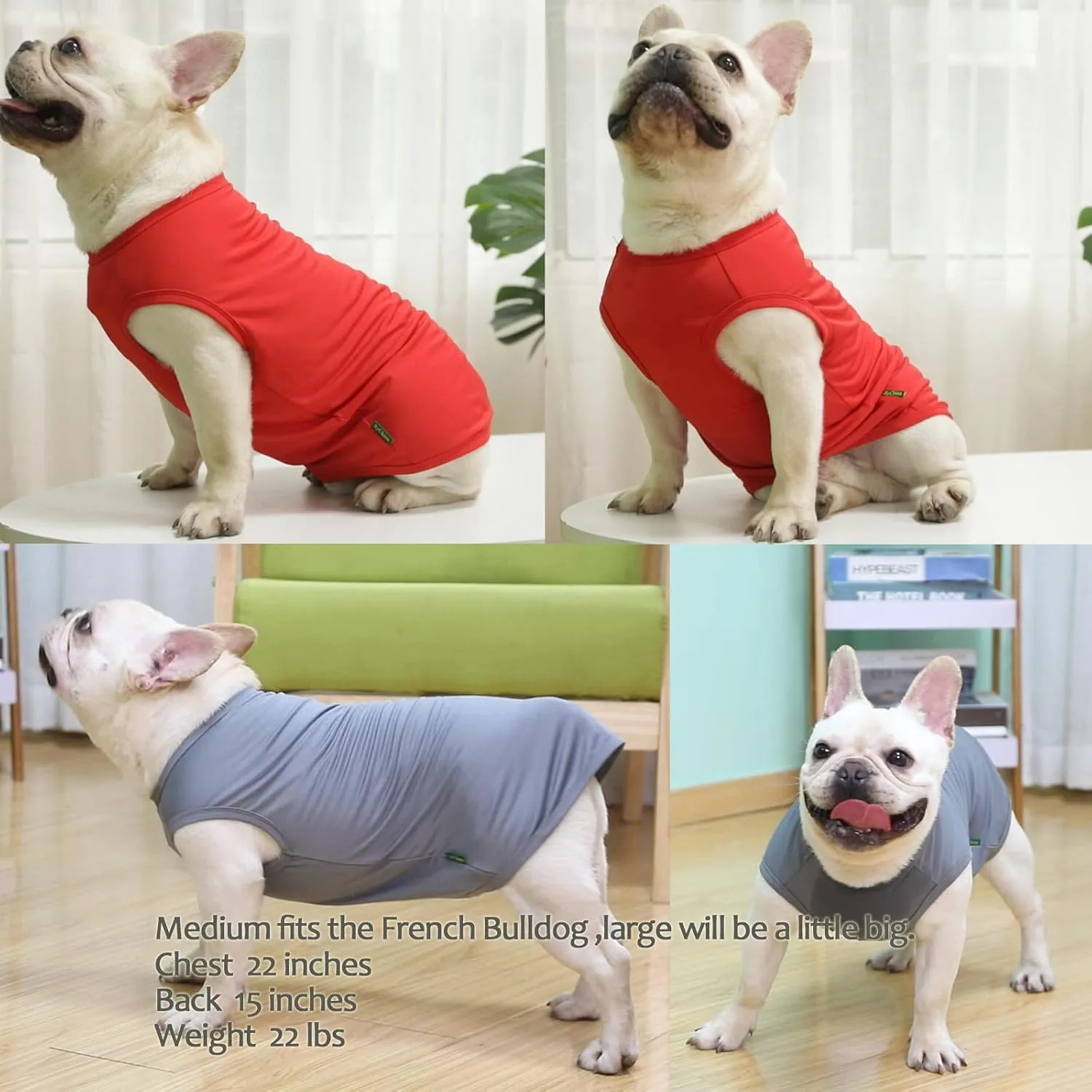 Dog Blank Quick Dry Shirts,Lightweight Stretchy Summer Solid Dogs Cats Clothes,Sleeveless Cool Sweater for Small Boy Girl Breed,Red/Grey,XS