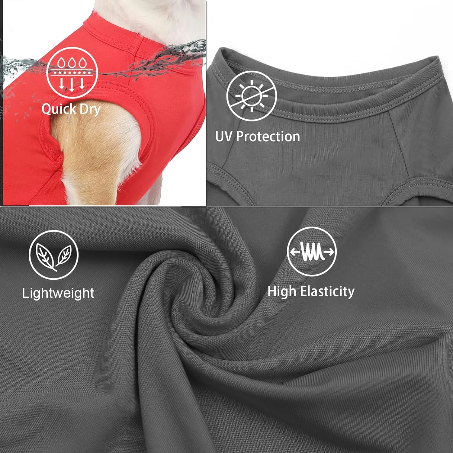 Dog Blank Quick Dry Shirts,Lightweight Stretchy Summer Solid Dogs Cats Clothes,Sleeveless Cool Sweater for Small Boy Girl Breed,Red/Grey,XS