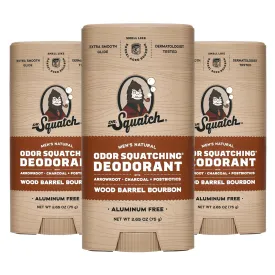 Dr. Squatch Natural Deodorant for Men 3 Pack Wood Barrel Bourbon  Odor-Squatching Men's Deodorant Aluminum Free (2.65 oz, 3 Pack)