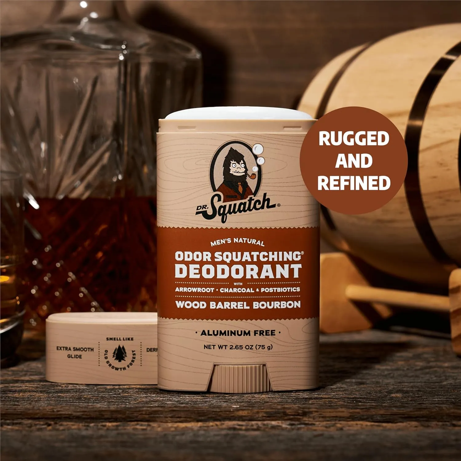 Dr. Squatch Natural Deodorant for Men 3 Pack Wood Barrel Bourbon  Odor-Squatching Men's Deodorant Aluminum Free (2.65 oz, 3 Pack)