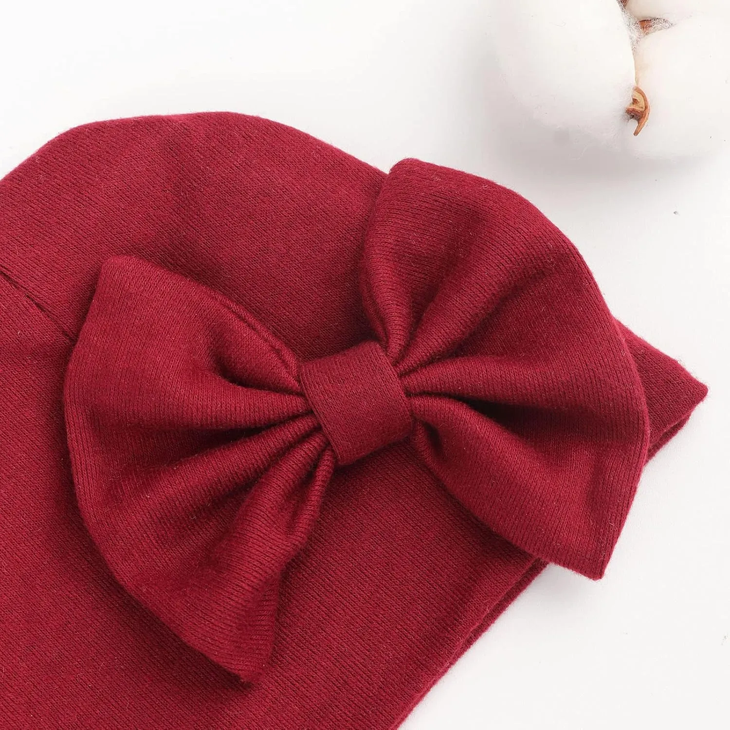 DRESHOW BQUBO Newborn Baby Girls Hats Hospital Hat Baby Cotton Beanie Infant Big Bow Hats for 0-24 Months