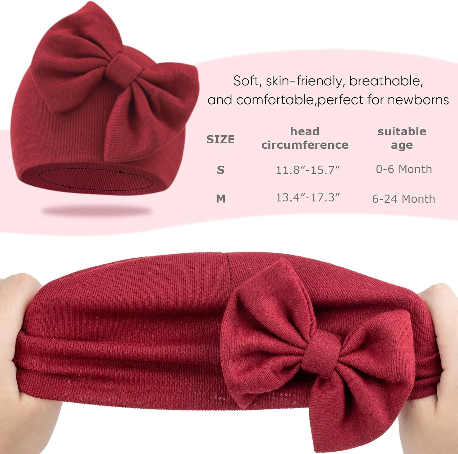 DRESHOW BQUBO Newborn Baby Girls Hats Hospital Hat Baby Cotton Beanie Infant Big Bow Hats for 0-24 Months