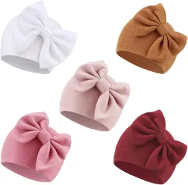 DRESHOW BQUBO Newborn Baby Girls Hats Hospital Hat Baby Cotton Beanie Infant Big Bow Hats for 0-24 Months