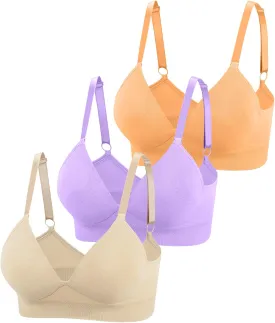 Eleplus 3 Pieces Deep V Wireless Bras for Women Seamless Comfy Bralettes Lightly Lined Multicolors Pack