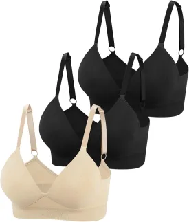 Eleplus 3 Pieces Deep V Wireless Bras for Women Seamless Comfy Bralettes Lightly Lined Multicolors Pack